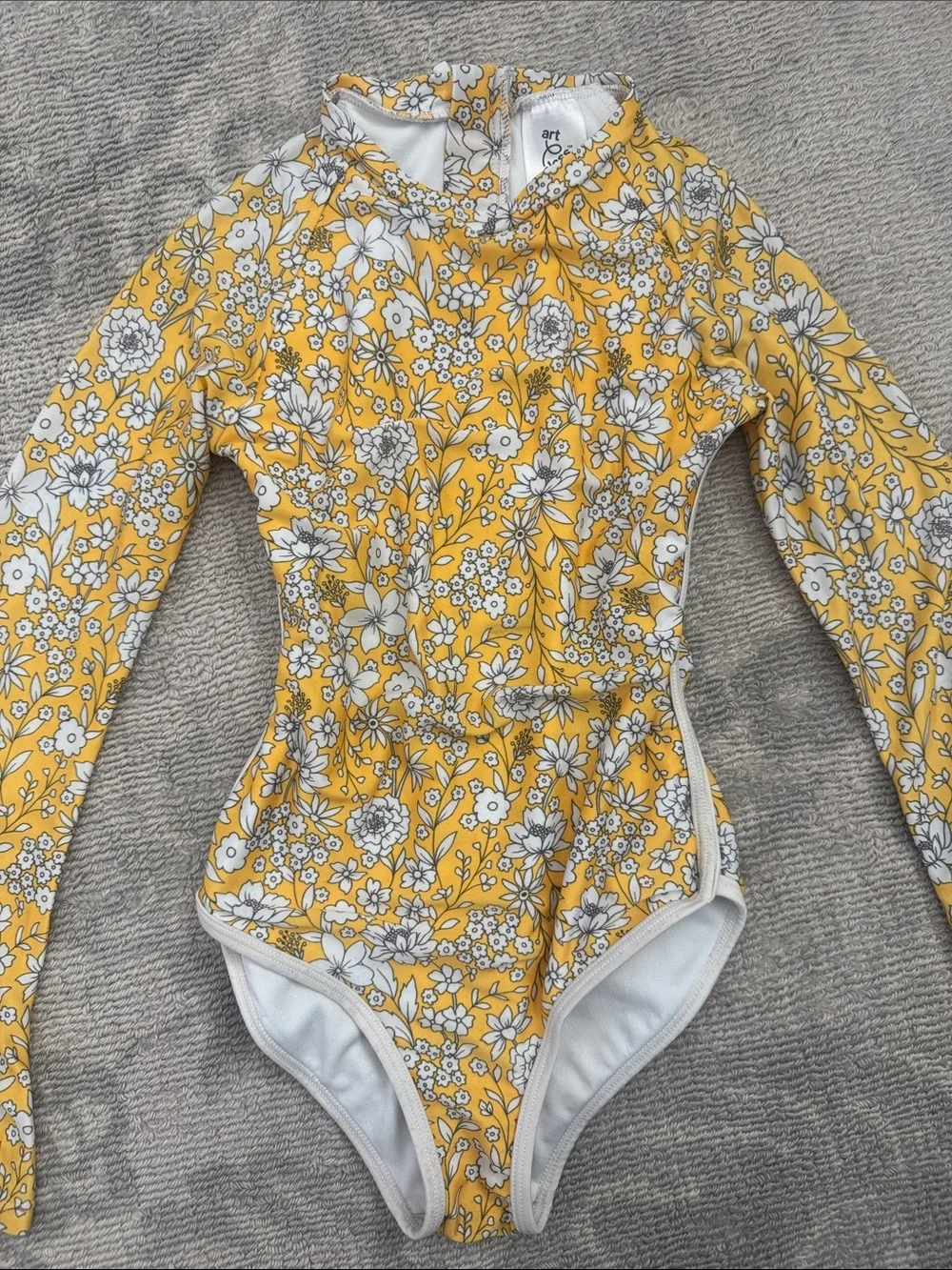 art class Yellow Floral Long-Sleeve Kids Rashguard One-Piece